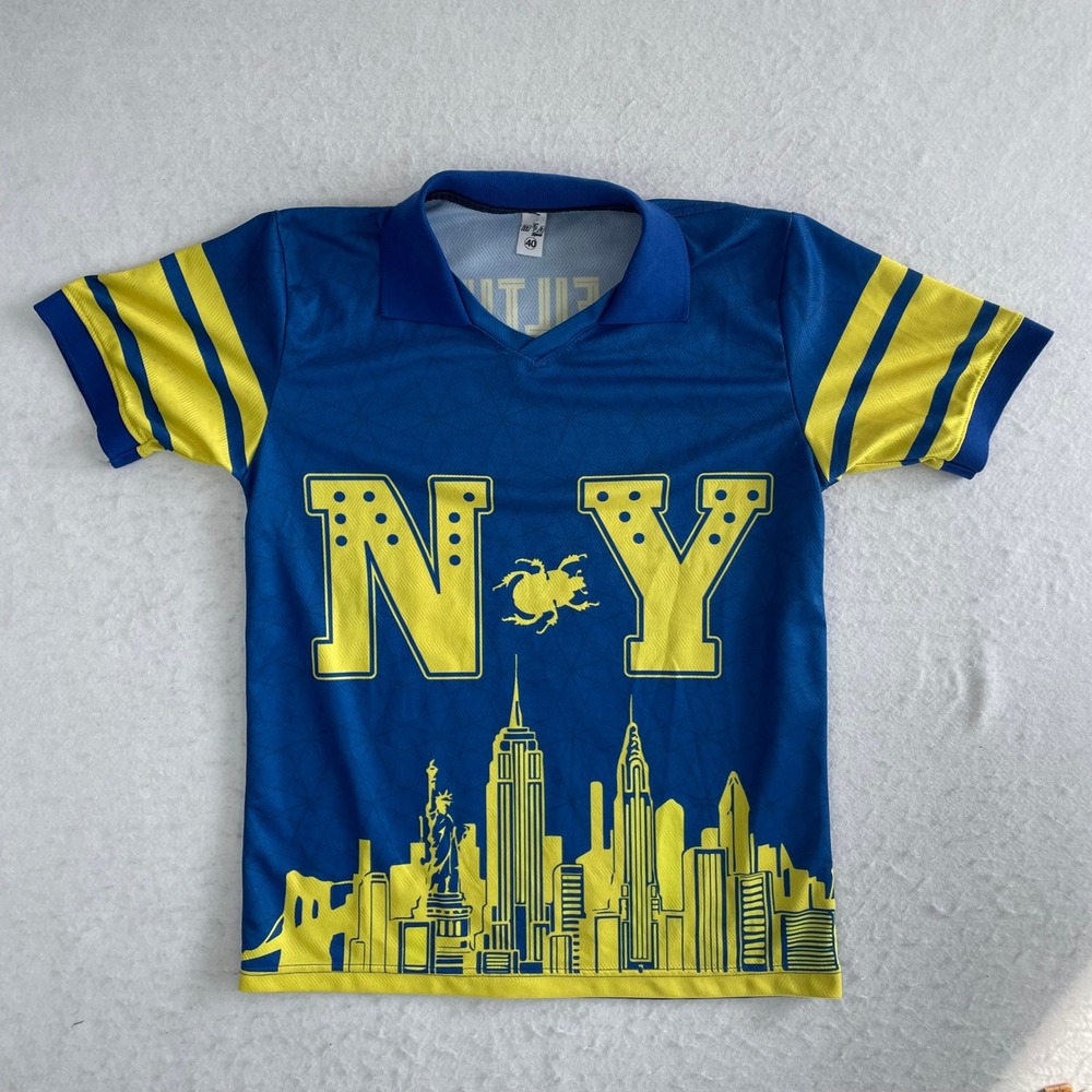 MA Sport New York Skyline Jersey Mens 40 Blue Yellow Filth 15 Soccer Style